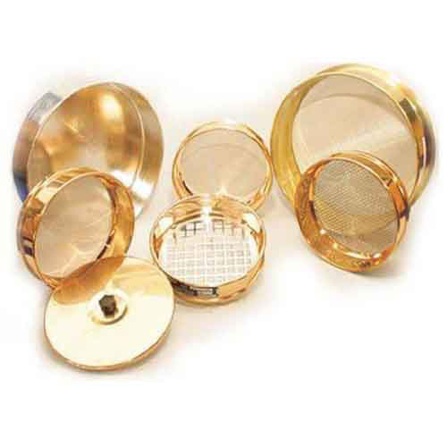 Brass frame sieves 100, 200, 300 and 450 mm dia.